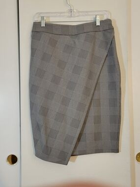Express Gray Plaid Wrap-Front Pencil Skirt